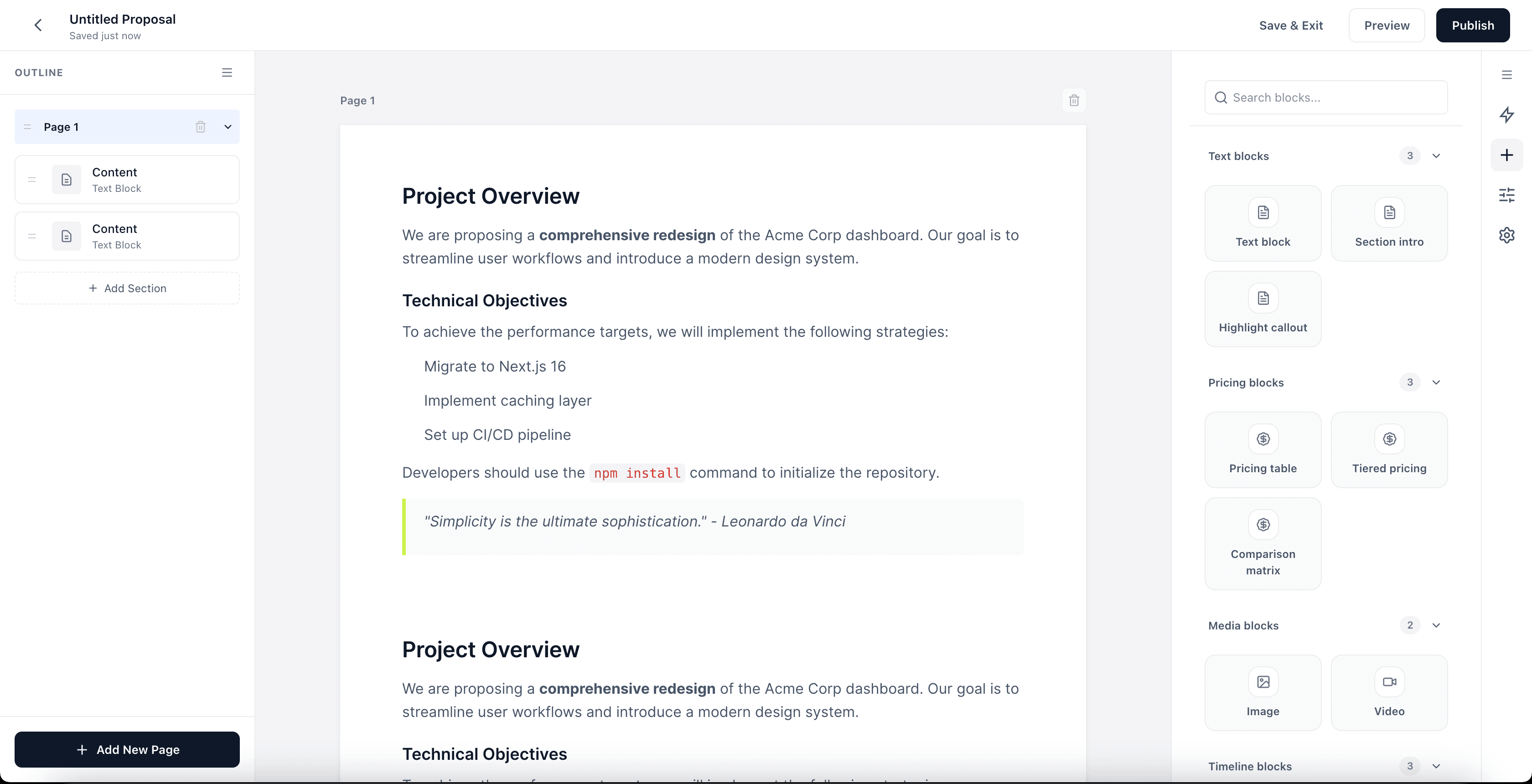 Propogen proposal builder interface